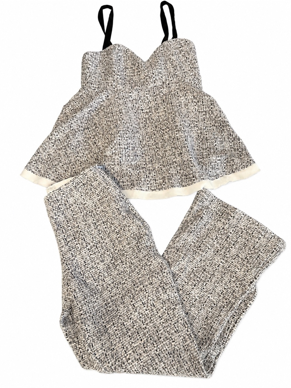 Zara Gray and White Tweed Crop Top & Matching Trousers Set